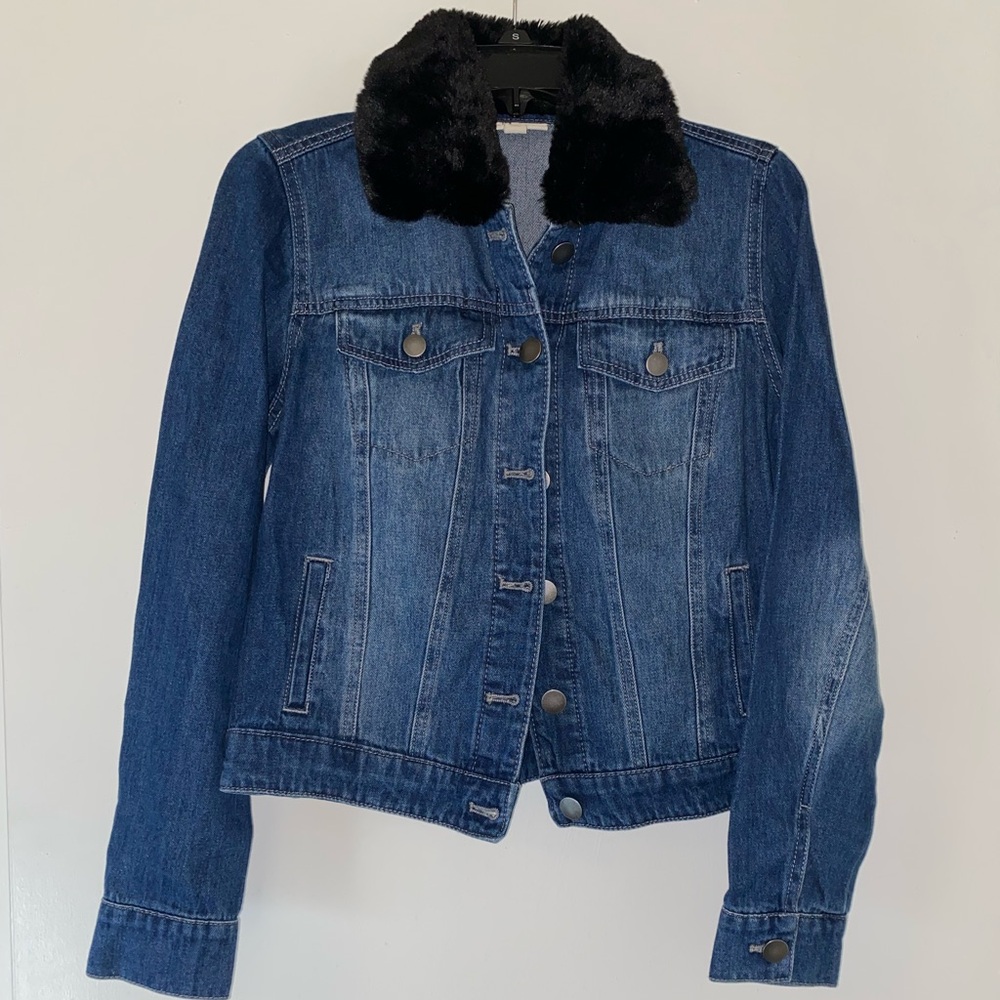 Denim Jacket with Black Fur Collar